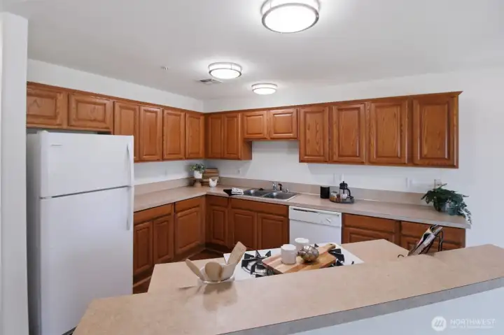 Open kitchen with ample storage