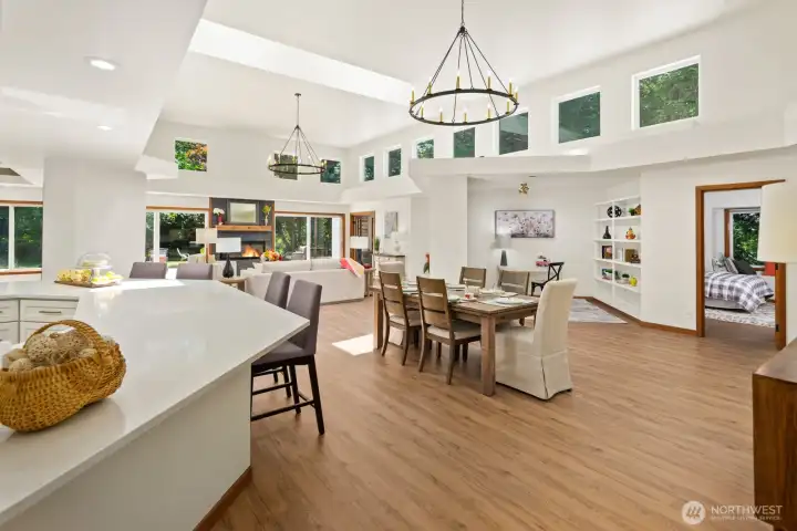 The stunning great room is warm and inviting with a variety of intimate spaces!