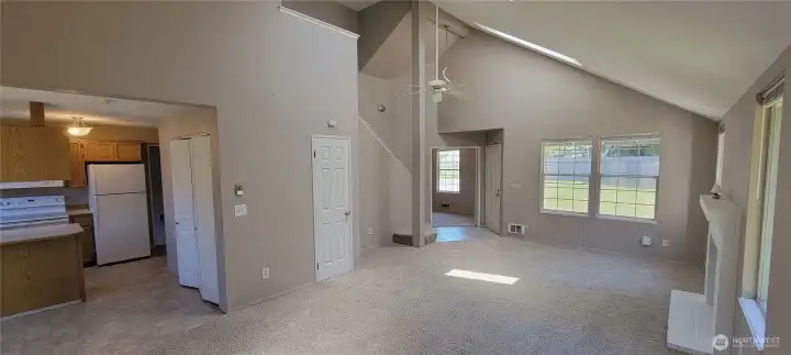 Kitchen with eat in space.
