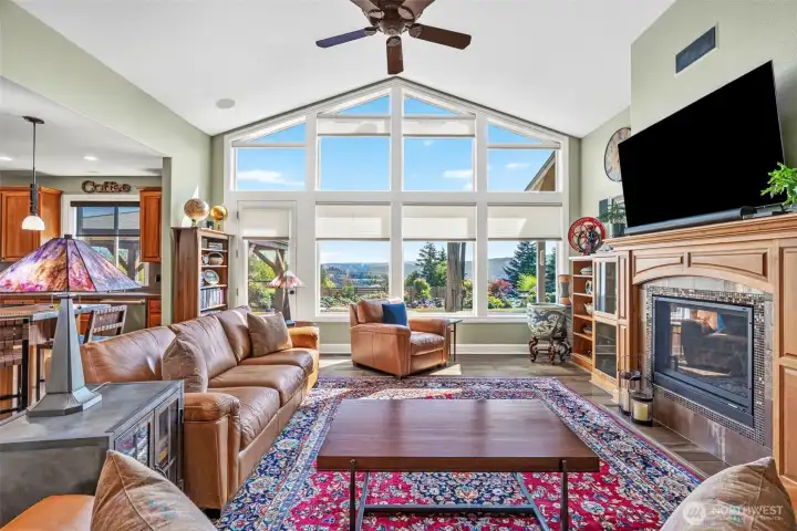Great room with vaulted ceiling.