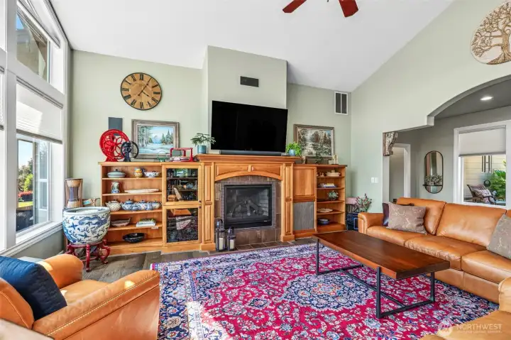 Gas fireplace.