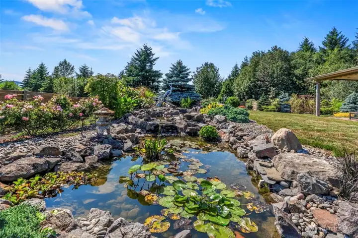 Water feature with pond.