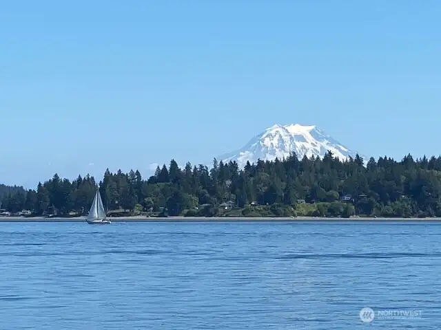 Photo of Mount Rainier taken from Sandy beach.