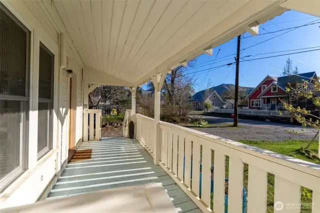 Classic front porch for summertime relaxation.