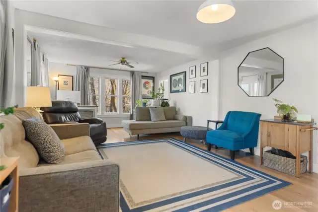 Lovely living room with oak floors.