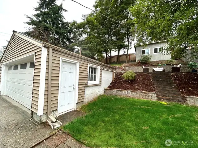 2 car garage and side yard