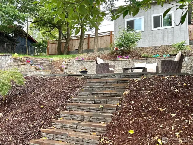 stairs to second level back yard