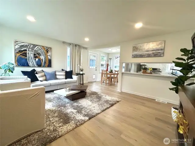 living room, dining room, kitchen