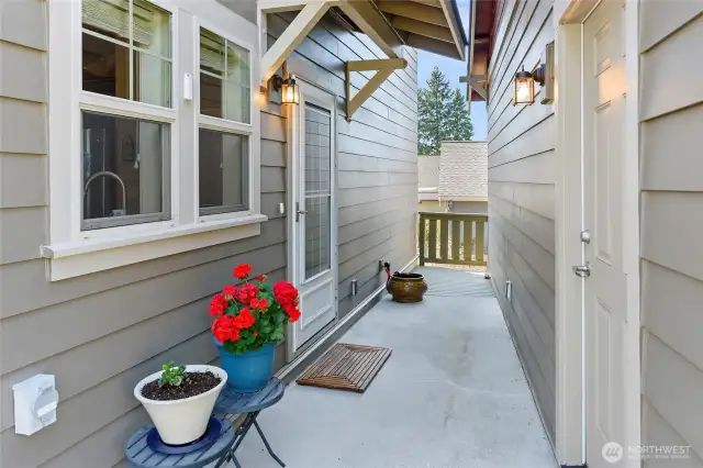 Entry to the home between house and garage.