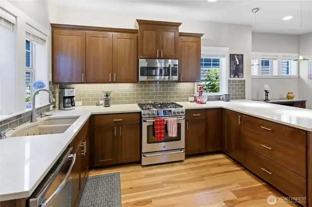 Beautiful kitchen with carefree quartz counters.