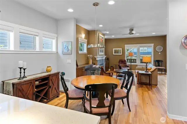 View from the kitchen to the dining room and living room.