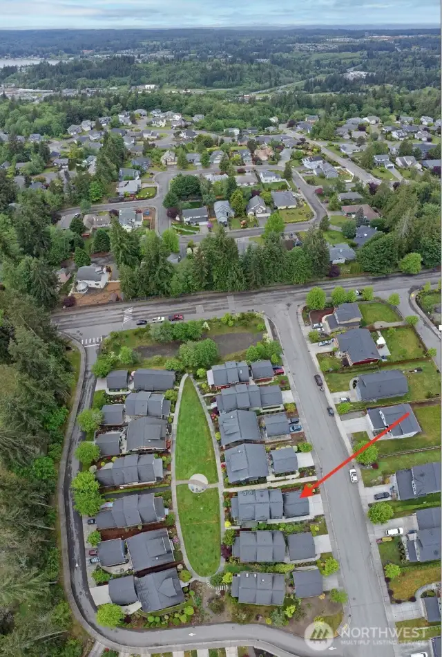 Aerial view looking west toward the Olympic Range.