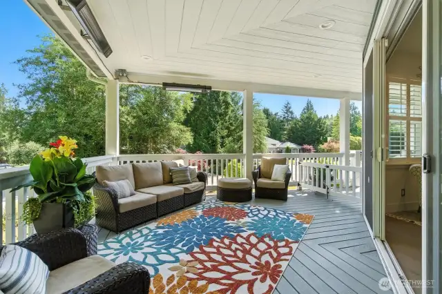 There is space for everyone on the beautiful wrap-around, covered porch. Custom heaters keep you warm year-round!