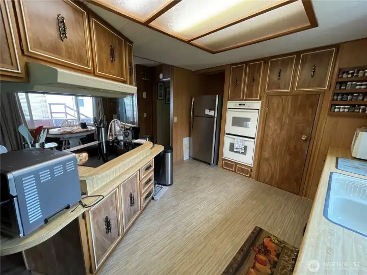 Kitchen with double oven.