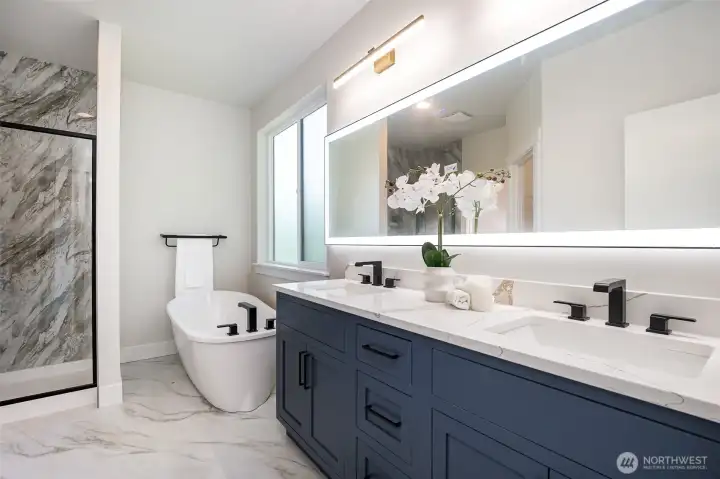 5 piece primary bath includes free standing soaking tub