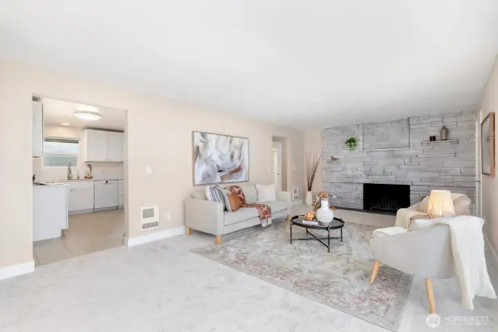 Kitchen sits right off living space, ideal for living and entertaining.