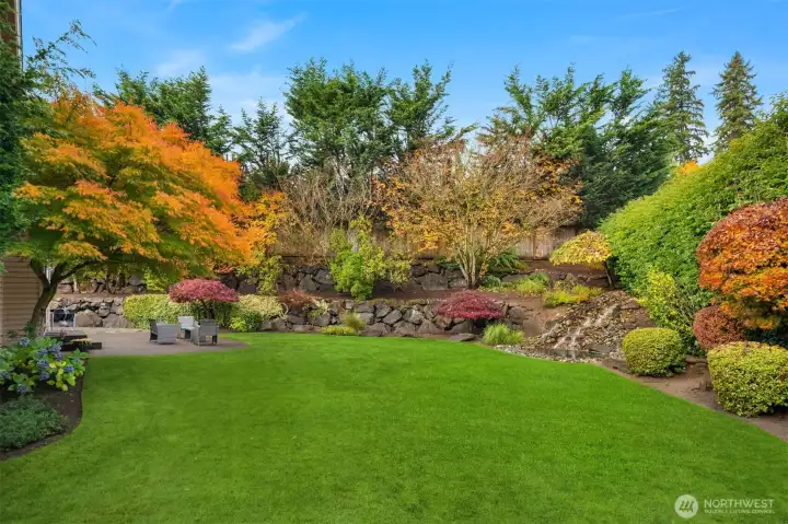Water feature integrated into the landscaping