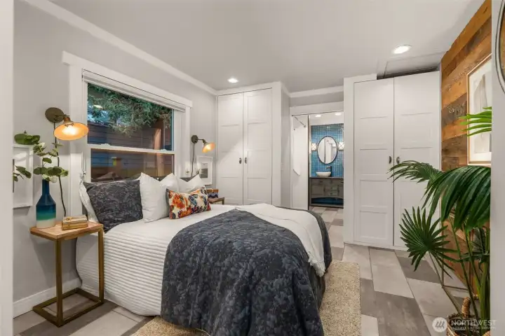 Primary bedroom with custom builts ins