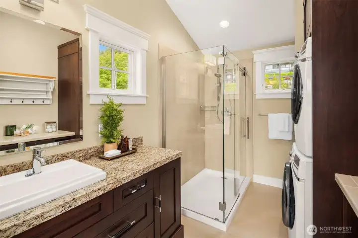 Primary bath with heated floors and steam shower