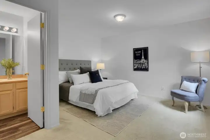 Primary bedroom and ensuite bath and walk in closet Primary bedroom and ensuite bath and walk in closet