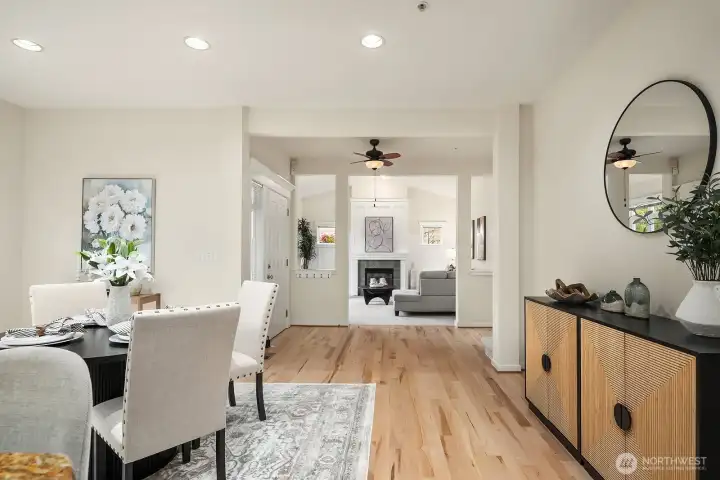 Lofty 9ft ceilings and plenty of recessed lighting maintain a bright airy feeling throughout the year. It's an entertainers dream floorplan