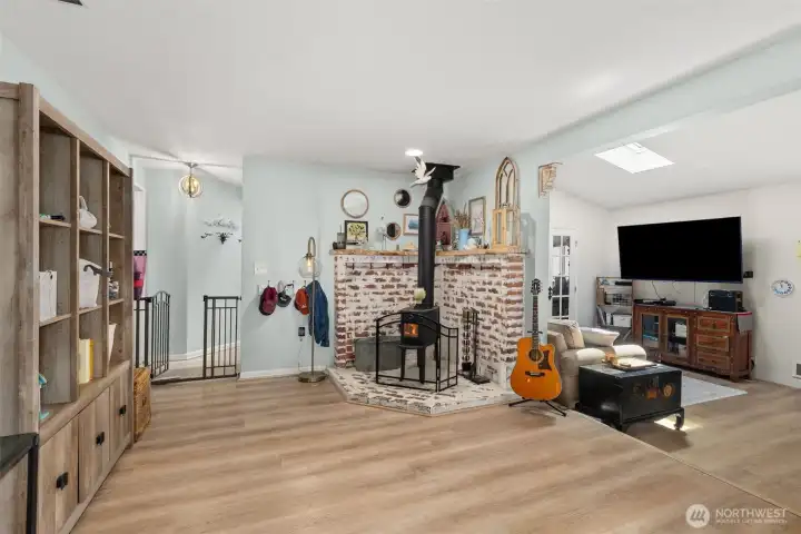 Another angle of the dining space open to the living room