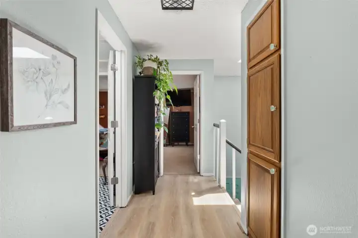 Upstairs hallway with built ins