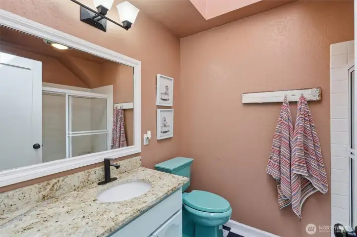 Hallway bath upstairs with tub and shower