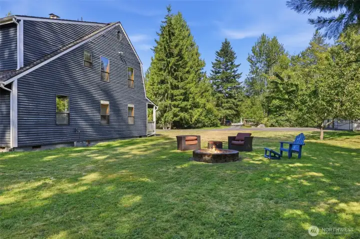 Fire pit next to home