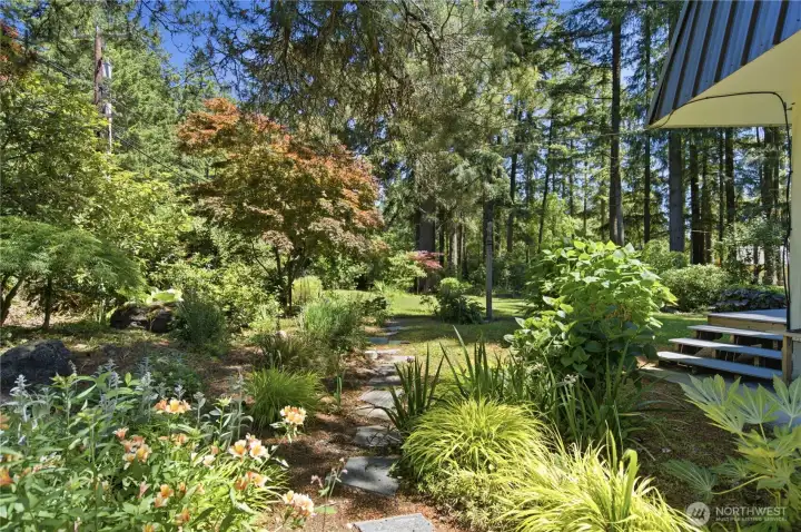 Beautiful view of the path off the ADU to the rear yard.