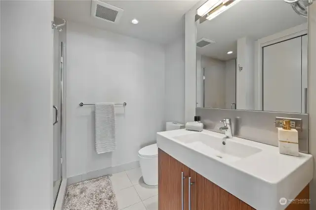 Main bathroom with heated tile flooring!