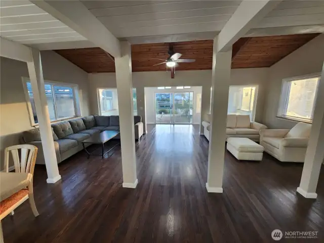 Living room looking out to the water front views