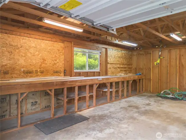 Shop benches in the garage.