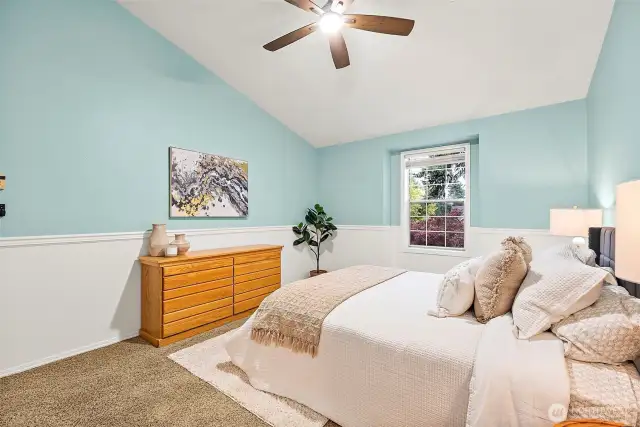 Vaulted ceilings and a fan