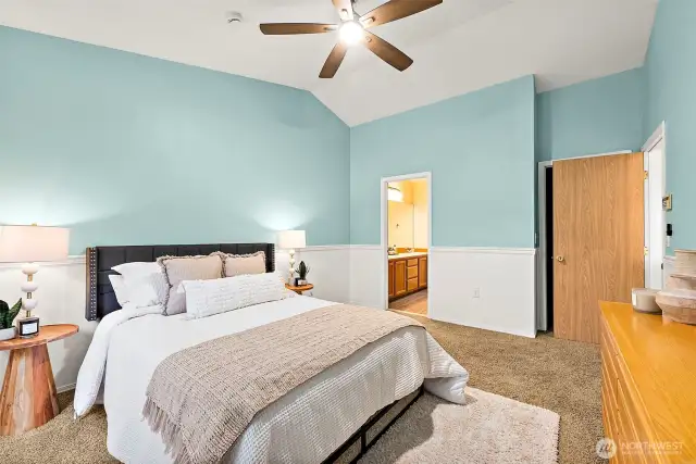 Plenty of room for a king-sized bed, dressers if you have them, even a seating area - this is a large principal bedroom