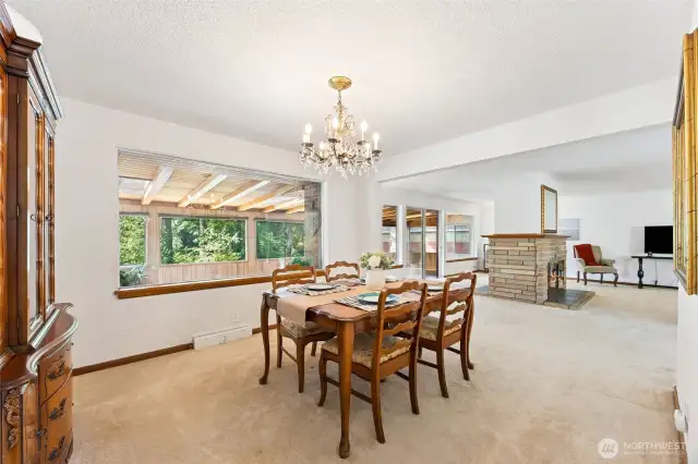 Dining room with view of sun room