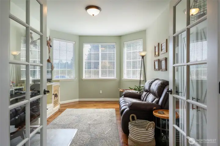 Office with French doors and Bay Window