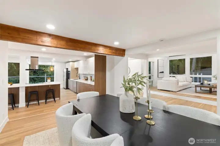 Dedicated dining area opens to a spacious kitchen with breakfast nook