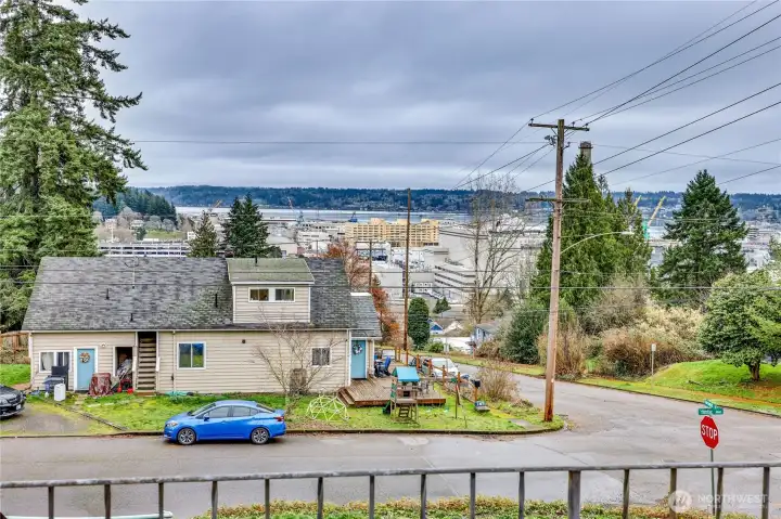 The view from the deck with some water views. On a clear day you can see Mount Rainier!