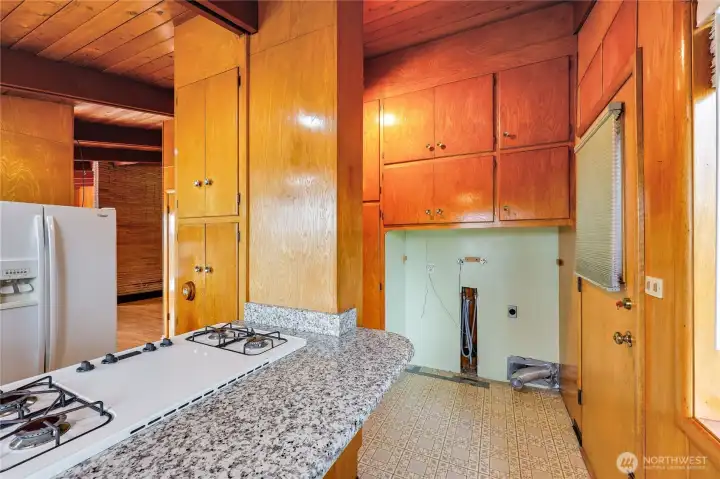 Washer and dryer hook up in the kitchen.