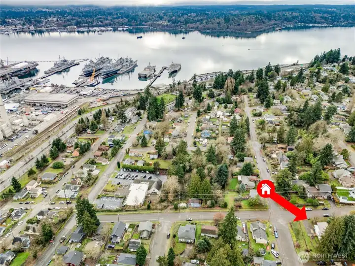 An aerial view of the property. A literal roll down to Puget Sound Naval Shipyard.