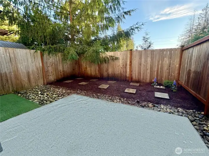 Fully fenced backyard. Fully fenced backyard.