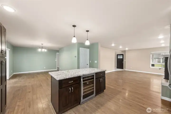 Kitchen island with wine fridge