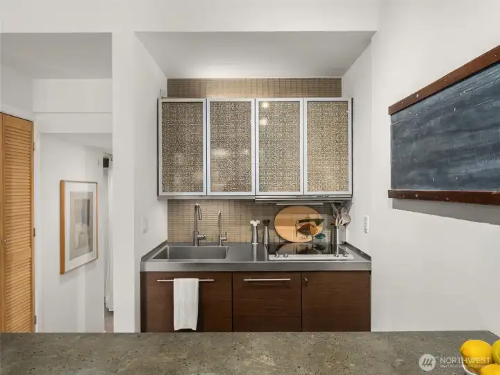 Owner/Artist made panels to fit behind the glass doors to change up the mood or season!