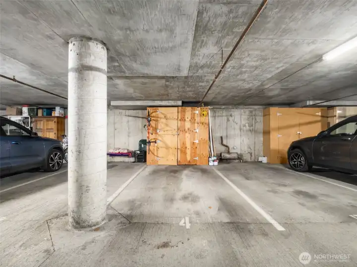Your deeded parking space, as well as additional shed/shop storage locker