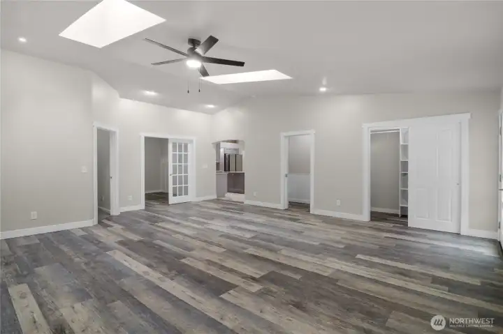 Ample lighting, contemporary ceiling fan, and large closet add to the functionality of this great space.