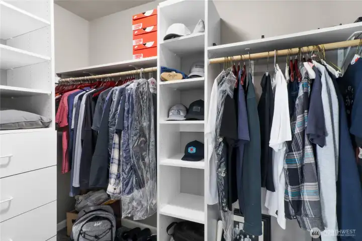 Large closet with built ins off of primary.