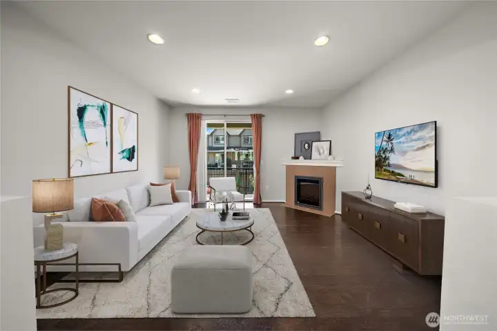 Living room with fireplace-virtually staged