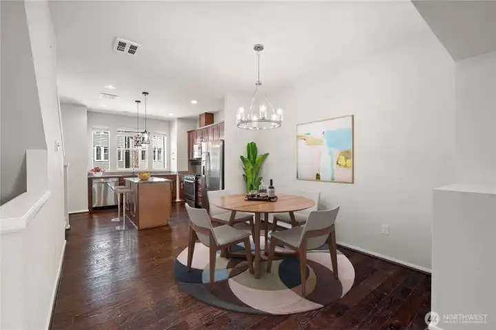 Dining room and kitchen-virtually staged