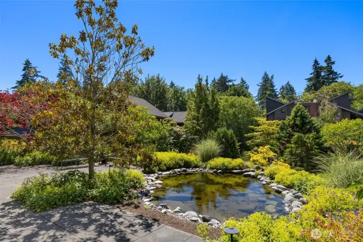 The property embraces gardens, a stream and pond, plus a courtyard and surrounding trails. The property embraces gardens, a stream and pond, plus a courtyard and surrounding trails.